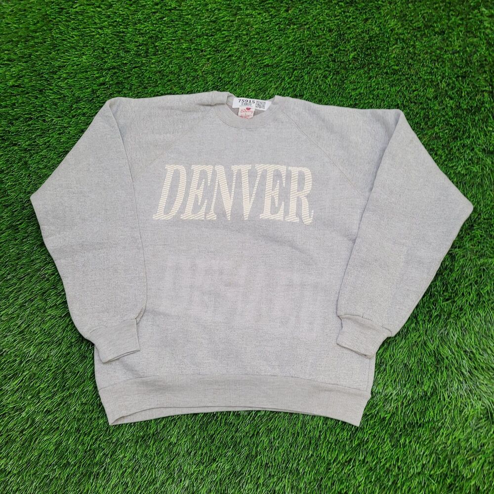 Vintage 80s Denver Raglan Sweatshirt Womens Large 19x24 Gray